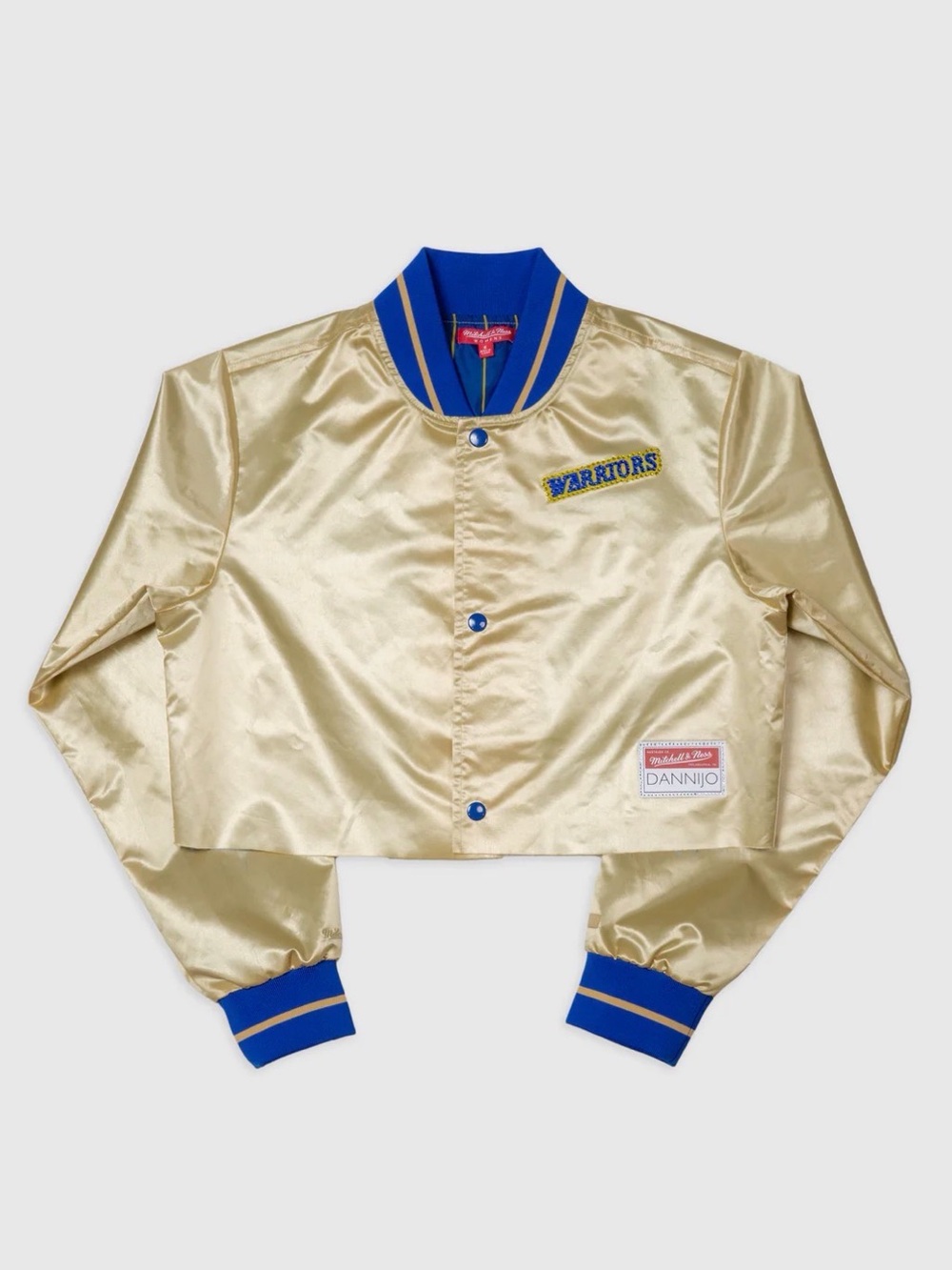 Golden State Warriors Mitchell & Ness x DANNIJO Cropped Satin Jacket- Gold Sz XS